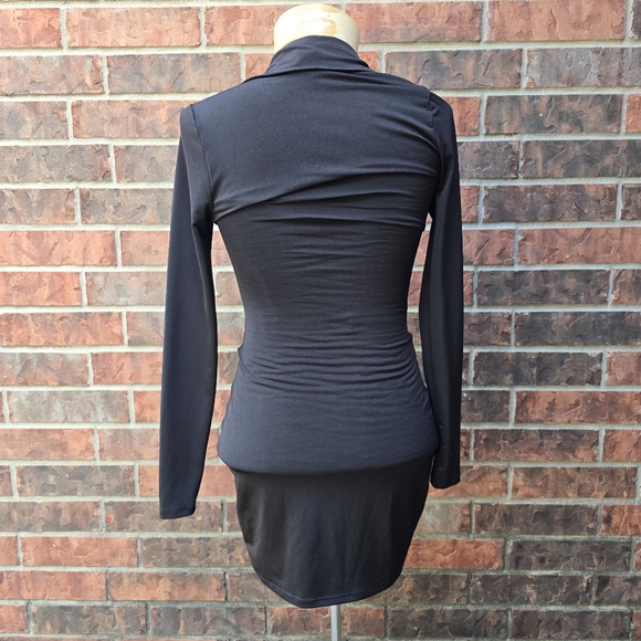 Windsor Dress Womens Small Black Ruched Button Front Bodycon Mini Long Sleeve - Picture 3 of 8